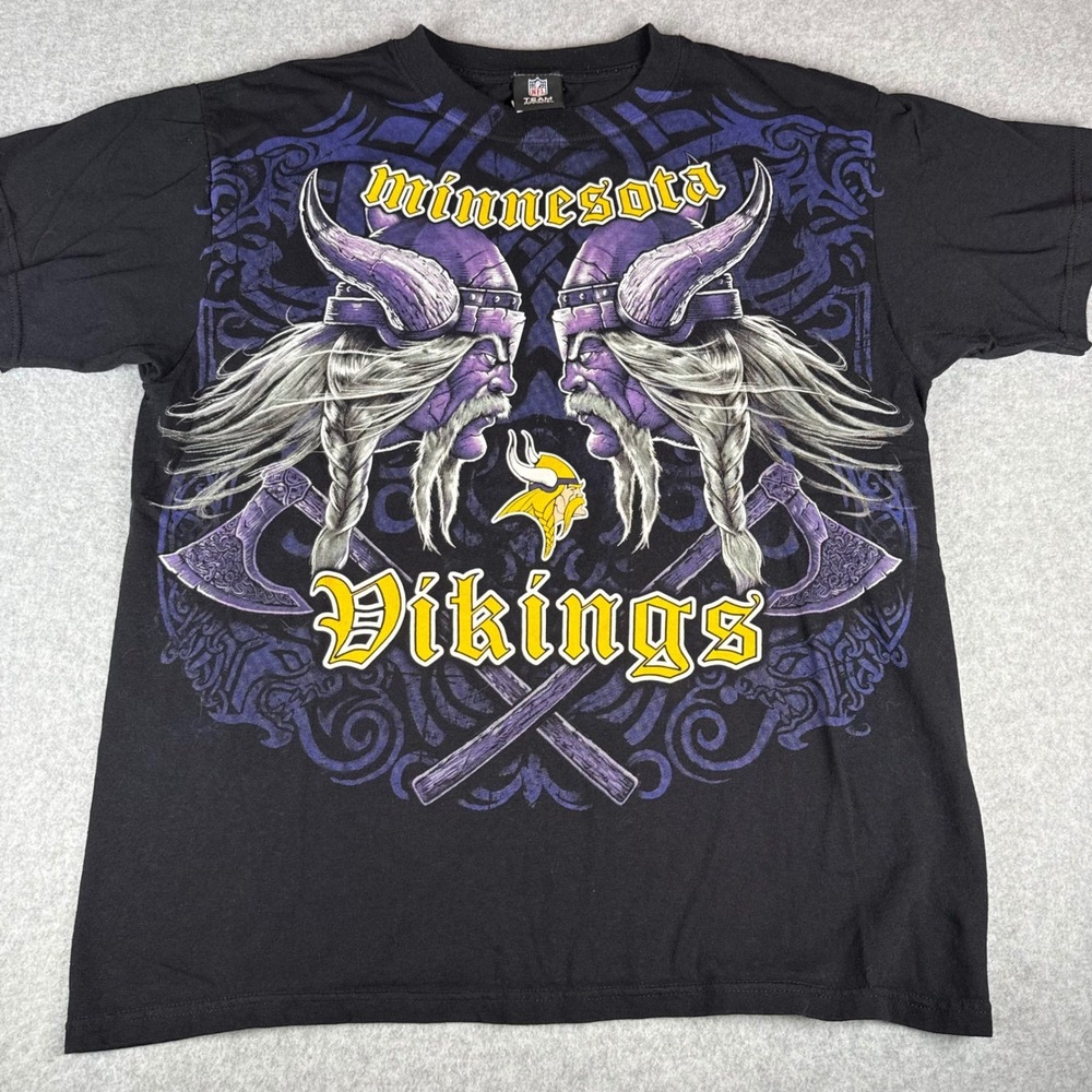 NFL Team Apparel Minnesota Vikings T-Shirt Men Large Black Graphic Tee
